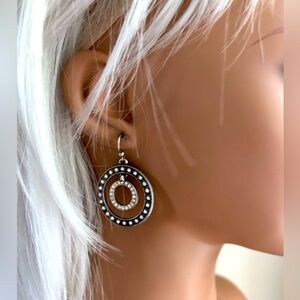 BRIGHTON TOWNSEND Silver Plate Earrings Open Circles Marcasite Crystals VINTAGE